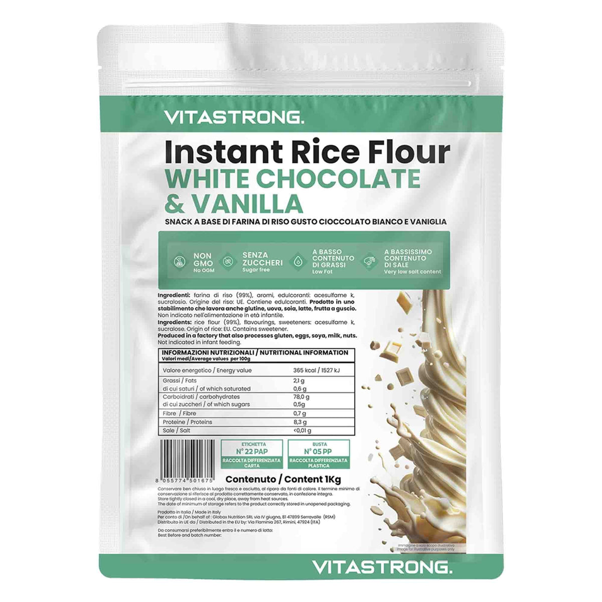 HARINA DE ARROZ DE CHOCOLATE BLANCO Y VAINILLA